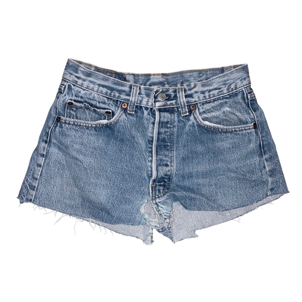 Vintage 70s USA Levis 501 Blue Denim Cut Off Shorts High Waisted Button Fly 26